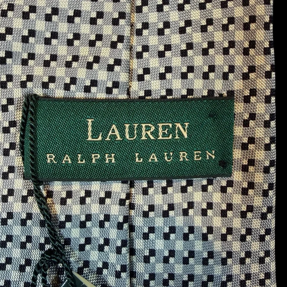 Vintage Ralph Lauren Black White Geo Square 100% Silk Made USA Tie 57